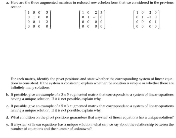 Solved a. Here are the three augmented matrices in reduced Chegg