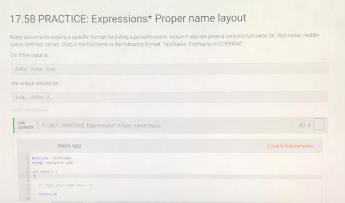 Solved 17.58 PRACTICE: Expressions Proper name layout Many | Chegg.com