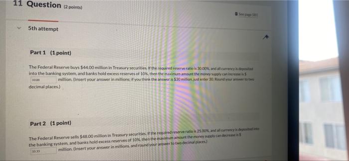 Solved 11 Question (2 points) 5th attempt Part 1 (1 point) | Chegg.com