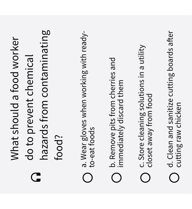 Solved What should a food worker do to prevent chemical | Chegg.com