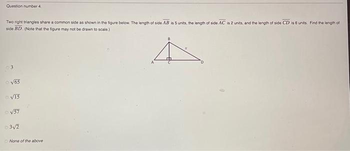 Solved Two right triangles share a common side as shown in | Chegg.com