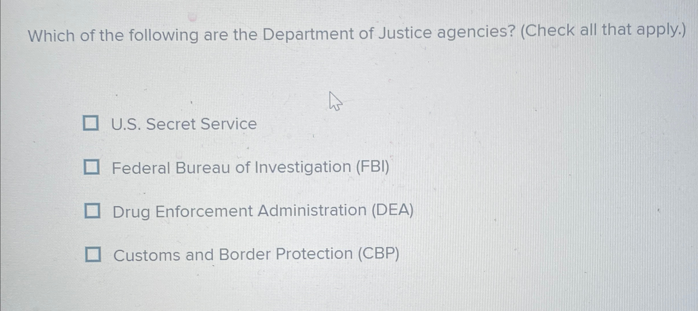 Solved Which of the following are the Department of Justice | Chegg.com