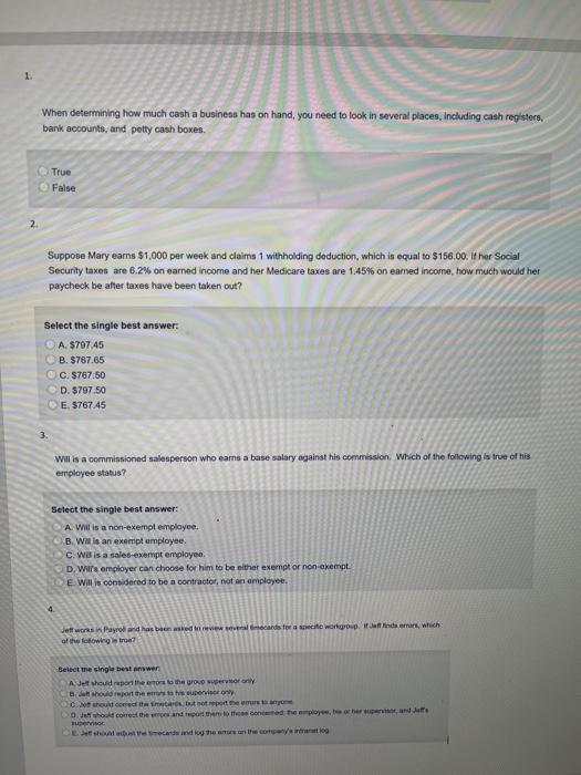 Solved 1. When determining how much cash a business has on | Chegg.com