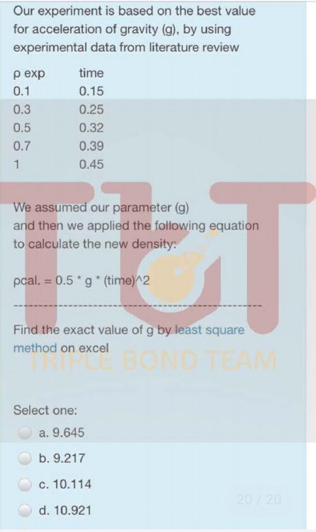 Solved Our experiment is based on the best value for | Chegg.com