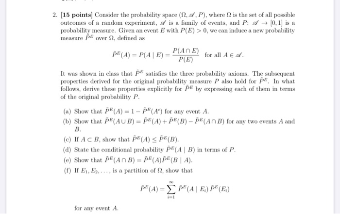 Solved 2. (15 points] Consider the probability space (12, A, | Chegg.com