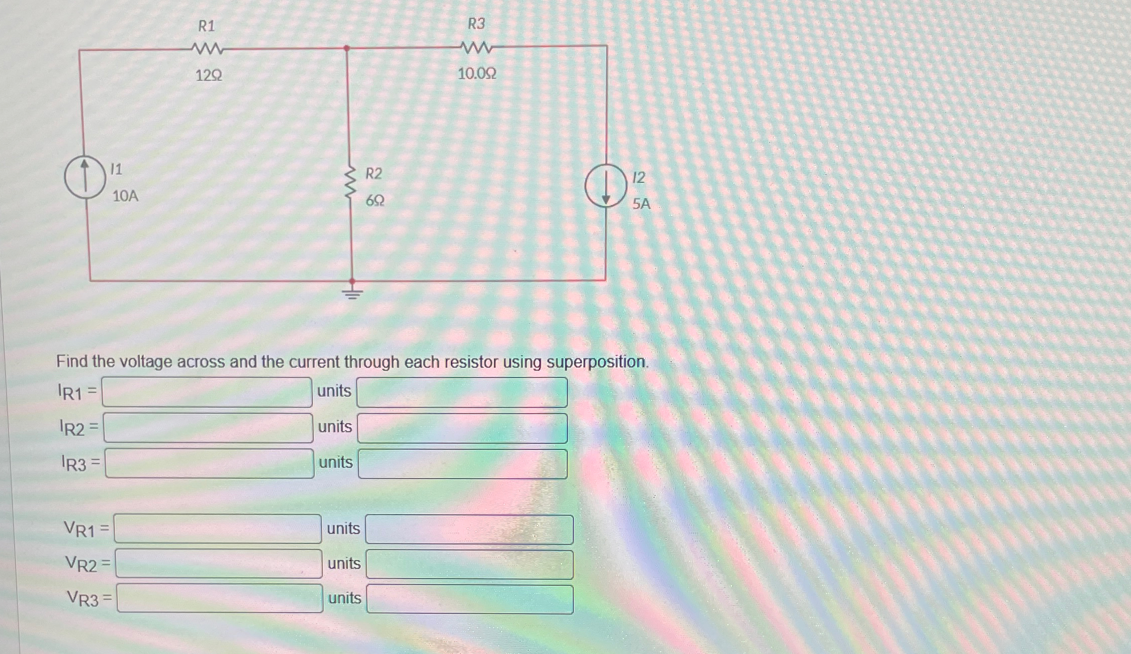 Solved Find the voltage across and the current through each | Chegg.com