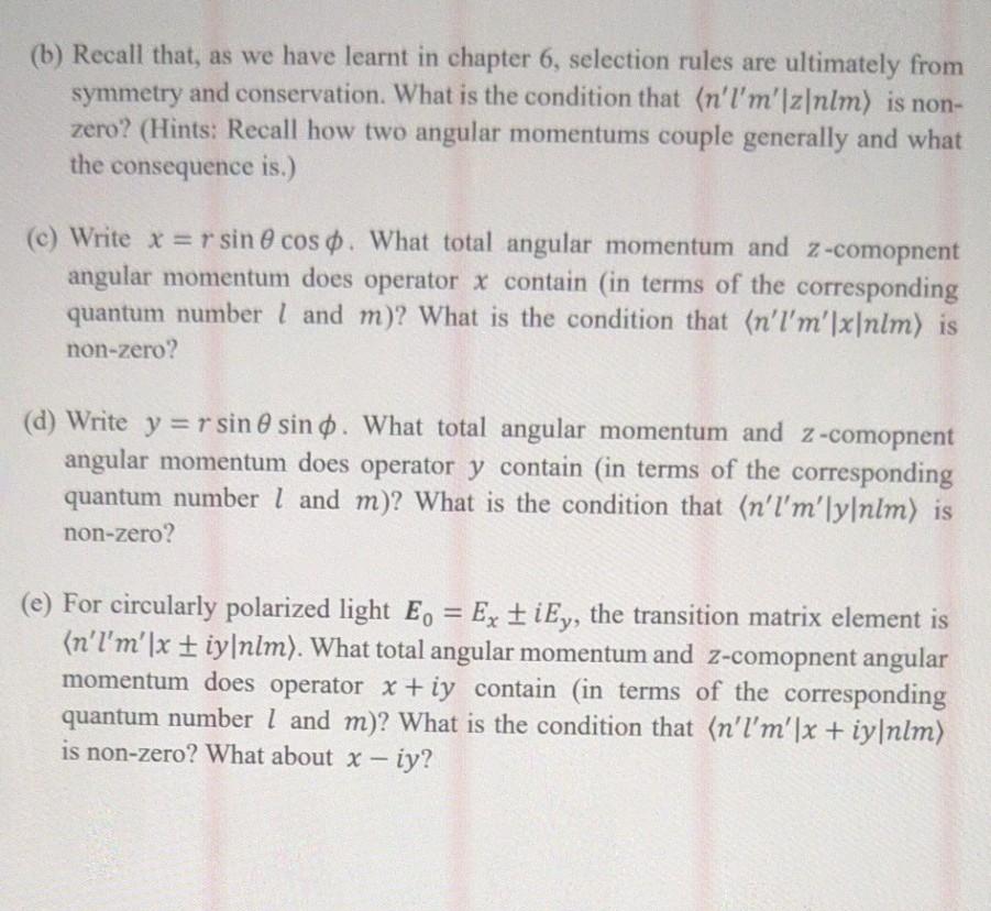 Solved 4 Optical Selection Rules In Hydrogen Atom In The Chegg Com