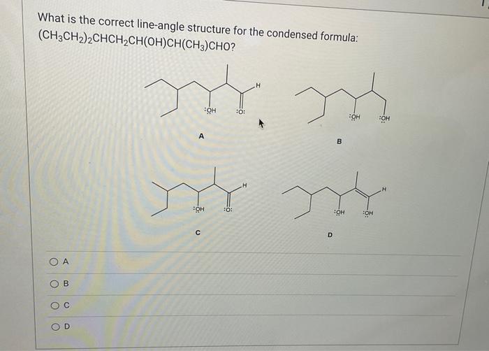 What is the correct line-angle structure for the condensed formula:
\[
\left(\mathrm{CH}_{3} \mathrm{CH}_{2}\right)_{2} \math