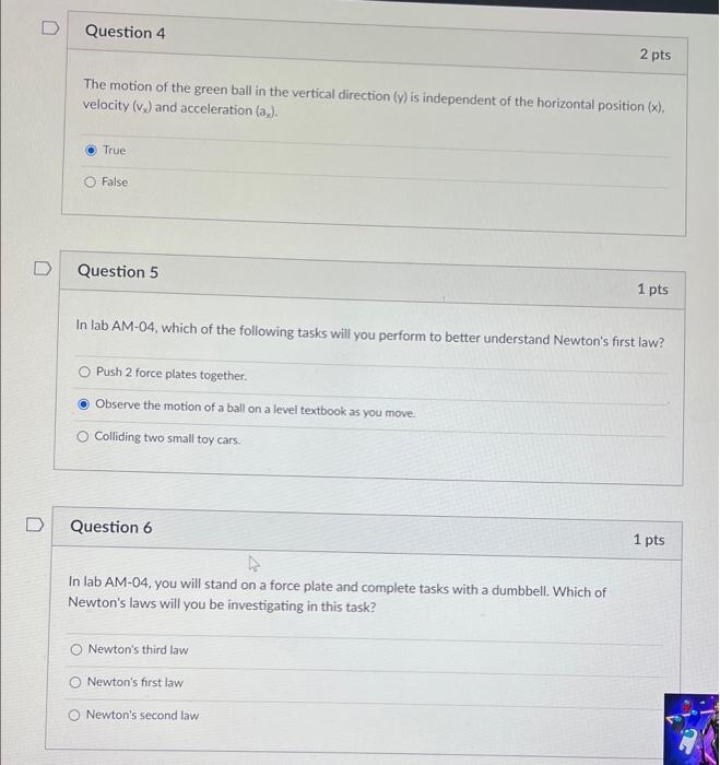 Solved Question 4 2 pts The motion of the green ball in the | Chegg.com