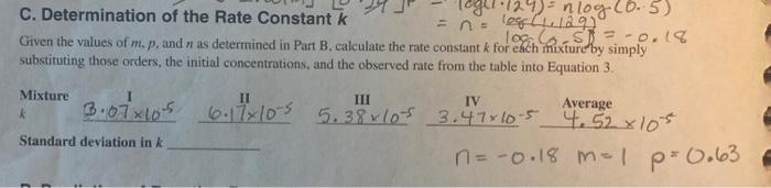 Solved C. Determination of the Rate Constant k = no les hul | Chegg.com