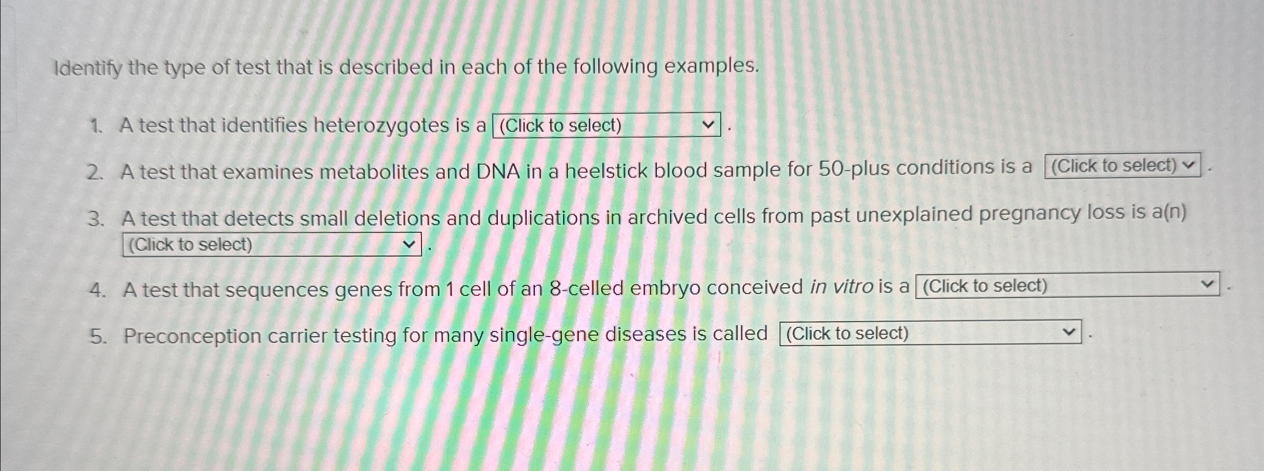 Solved Identify the type of test that is described in each | Chegg.com
