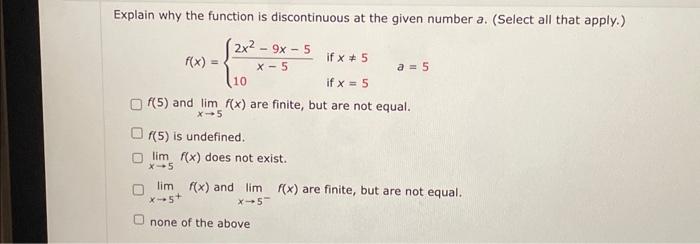 Solved Explain why the function is discontinuous at the | Chegg.com