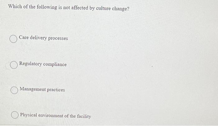 Solved Which of the following is not affected by culture | Chegg.com
