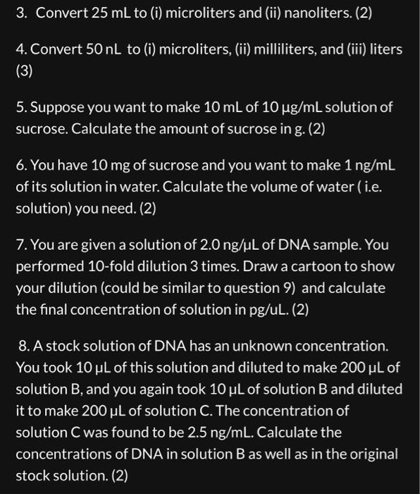 Solved 3 Convert 25 ML To I Microliters And Ii Chegg Com   Image