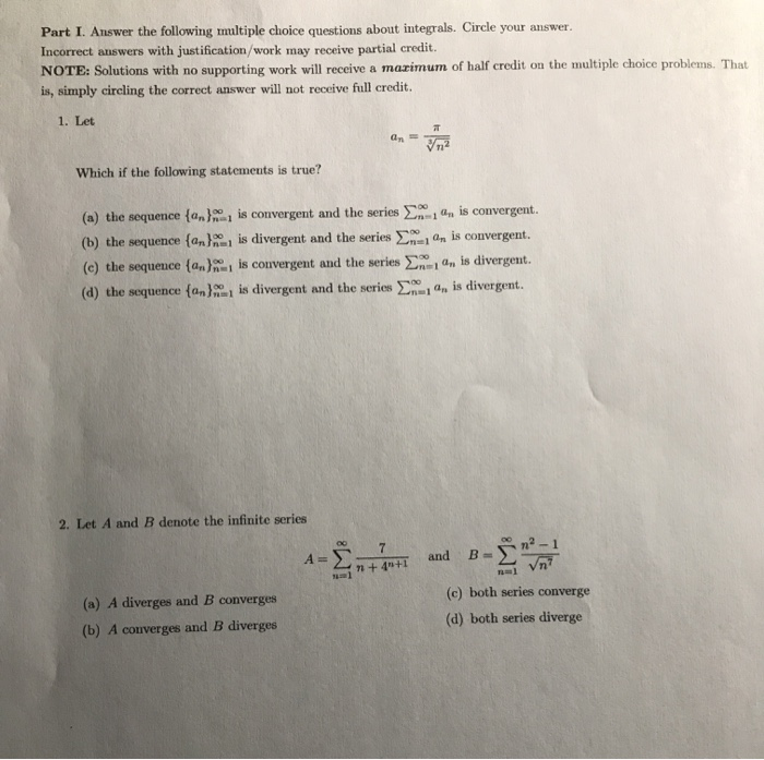 Solved Part I. Answer the following multiple choice | Chegg.com