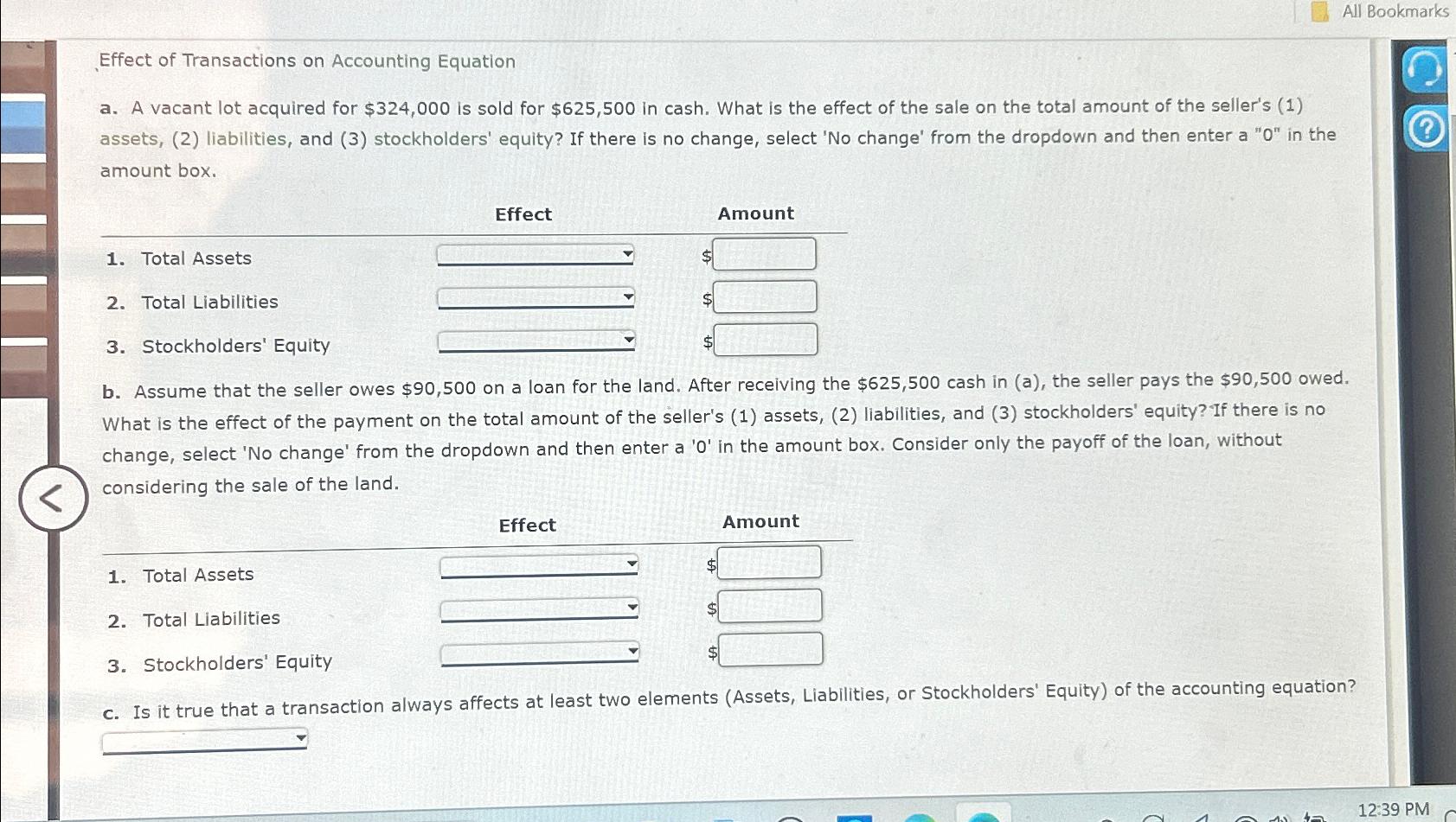 Solved All BookmarksEffect of Transactions on Accounting | Chegg.com
