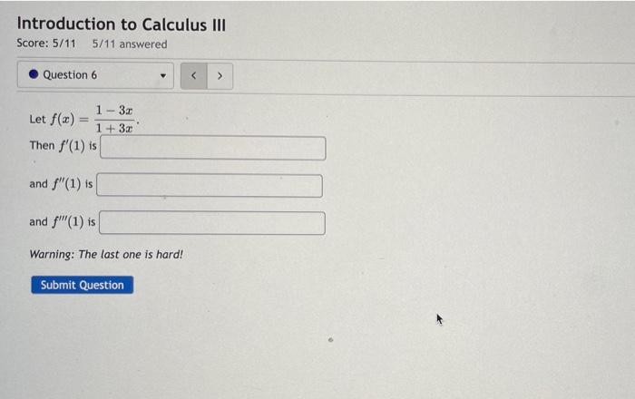 Solved Introduction to Calculus III Score: 5/115/11 answered | Chegg.com