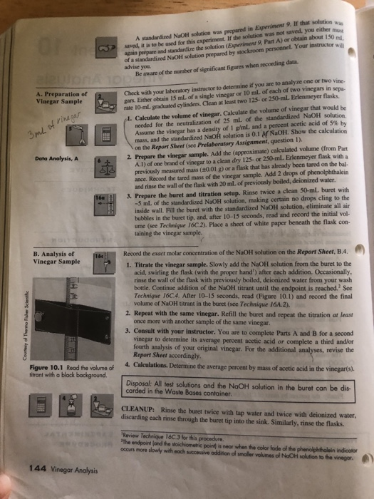Solved Experiment 10 Report Sheet Vinegar Analysis Desk No.