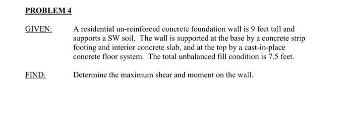 PROBLEM 4 GIVEN: A residential un-reinforced concrete | Chegg.com