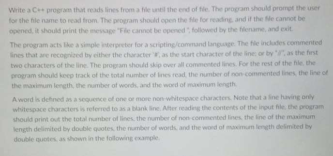 Solved Write a C++ program that reads lines from a file | Chegg.com