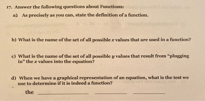 Solved 17. Answer the following questions about Functions: | Chegg.com