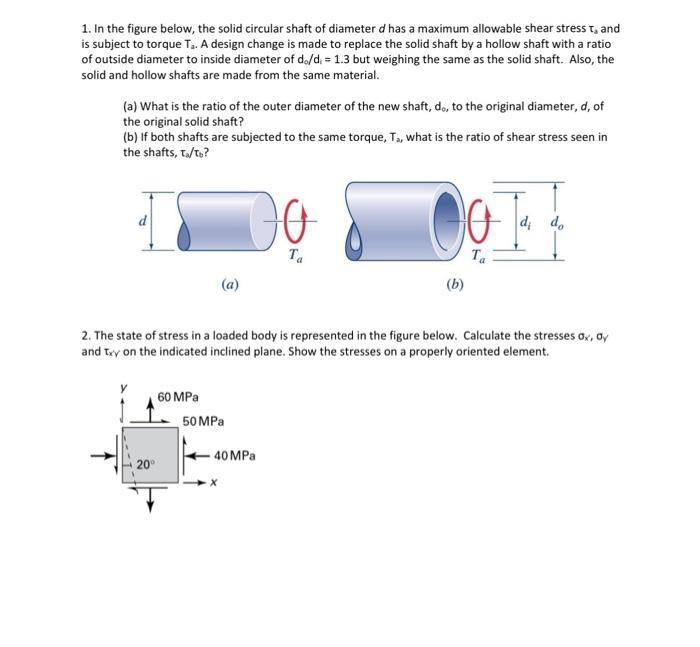 Solved 1. In the figure below, the solid circular shaft of | Chegg.com