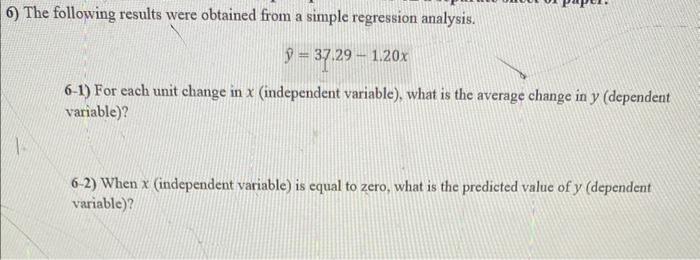 Solved 6) The following results were obtained from a simple | Chegg.com
