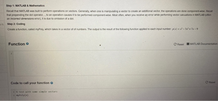 Solved Step 1: MATLAB & Mathematics Recall that MATLAB was | Chegg.com
