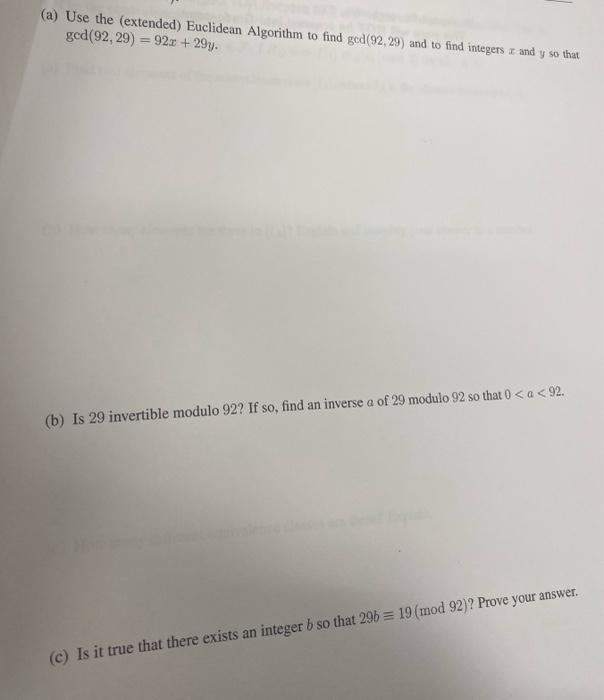 Solved (a) Use the (extended) Euclidean Algorithm to find | Chegg.com