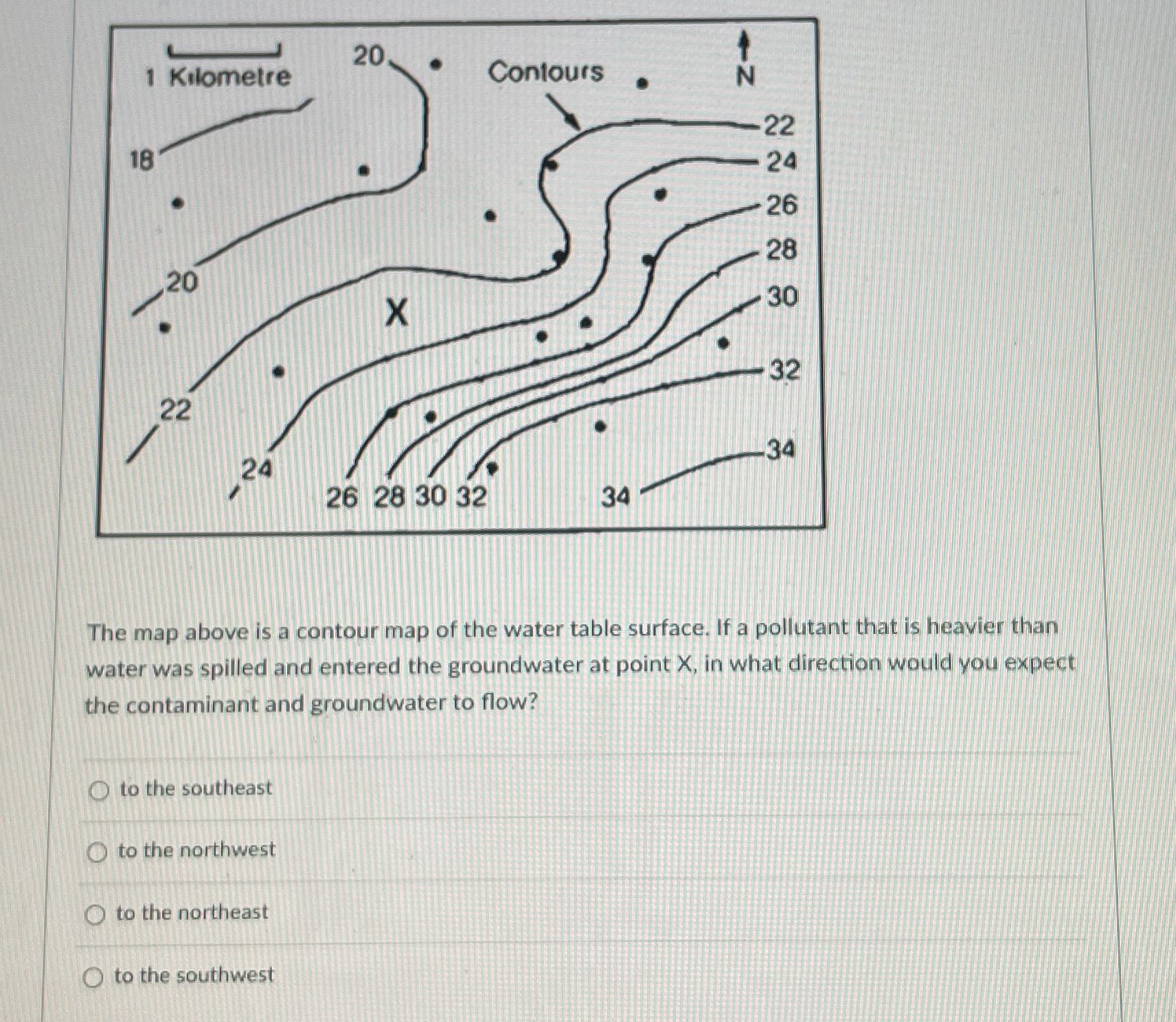 Solved The map above is a contour map of the water table | Chegg.com