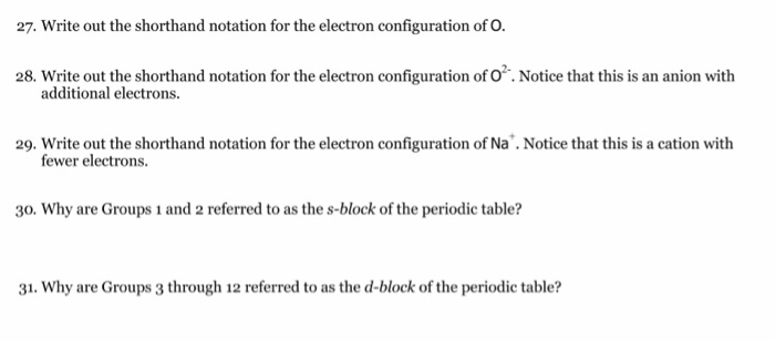Solved 27. Write out the shorthand notation for the electron | Chegg.com