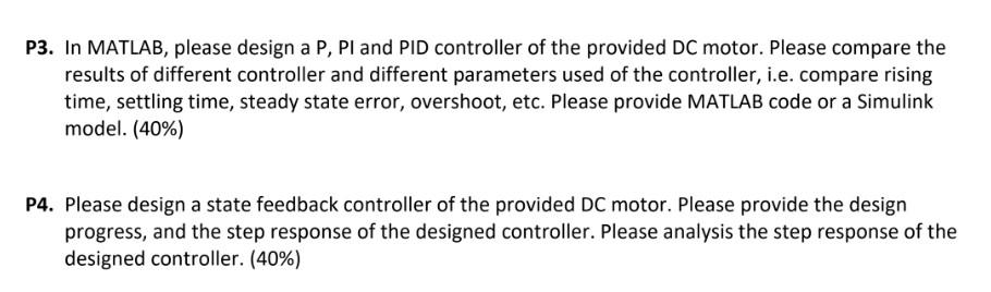 Solved DC motor controller design .-K Consider a DC motor | Chegg.com