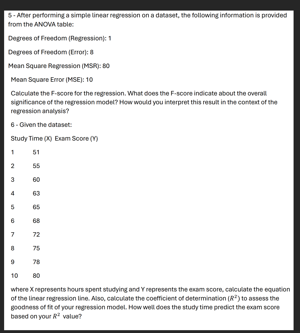 Solved 5 - ﻿After performing a simple linear regression on a | Chegg.com