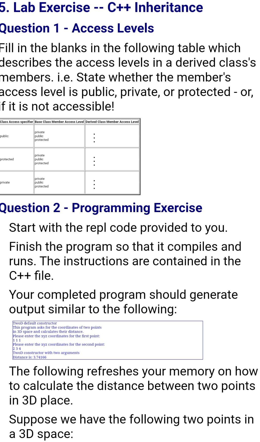 Solved 5 Lab Exercise C Inheritance Question 1 Access Chegg Com