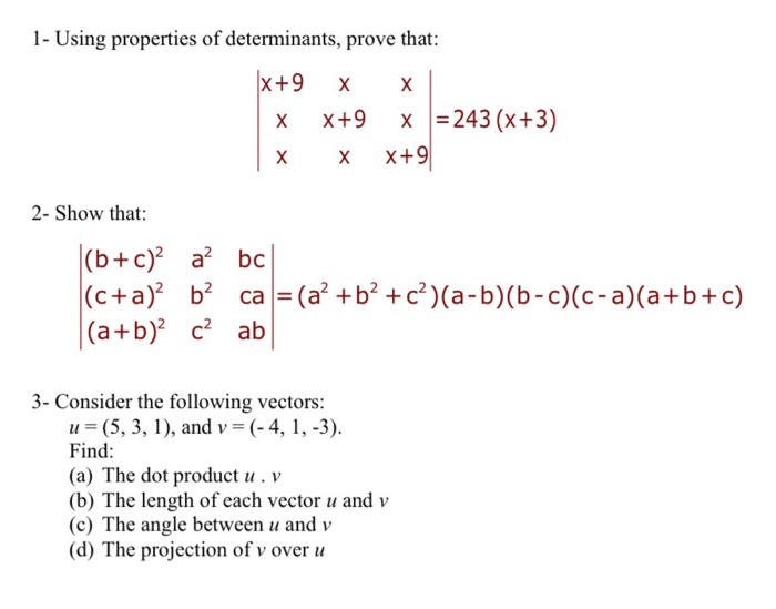 Solved 1 Using Properties Of Determinants Prove That X Chegg Com