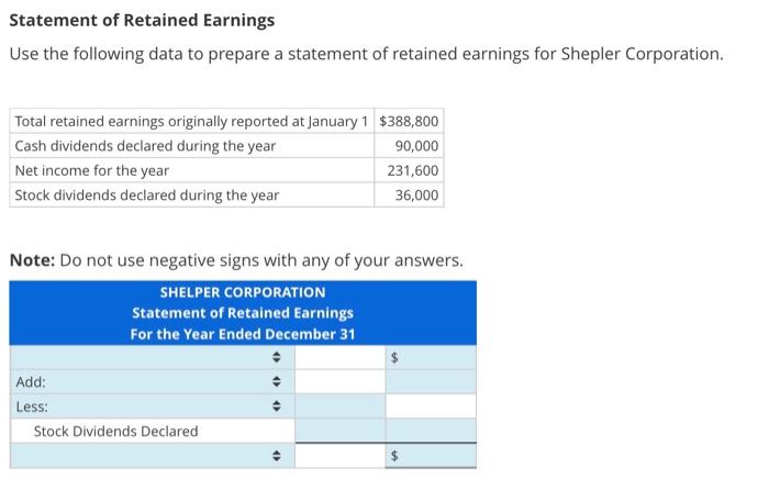 statement of retained earnings dividends declared