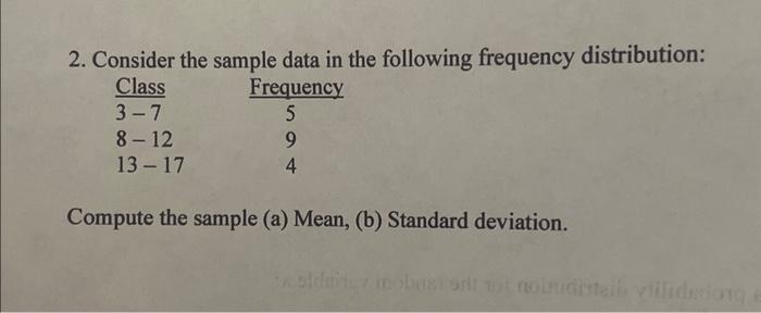 Solved 2. Consider the sample data in the following | Chegg.com