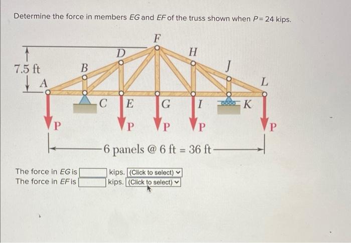 Solved Determine the force in members EG and EF of the truss | Chegg.com