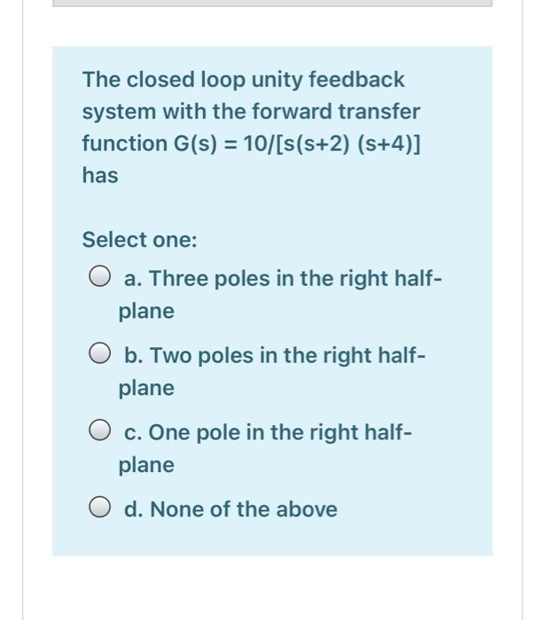 Solved The closed loop unity feedback system with the | Chegg.com