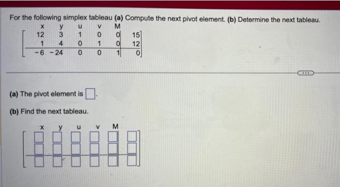 Solved For the following simplex tableau (a) Compute the | Chegg.com