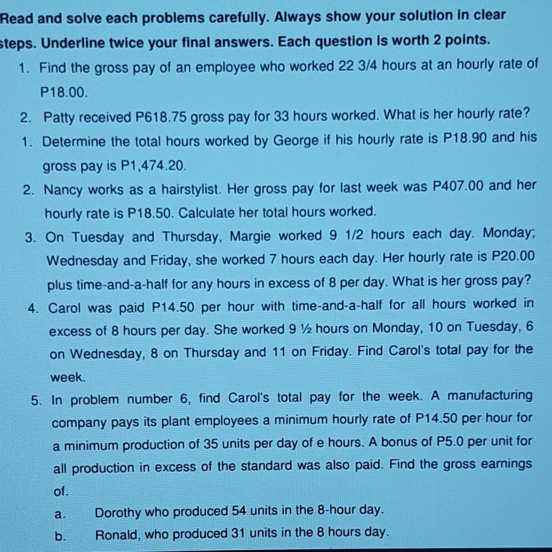 Solved Read and solve each problems carefully. Always show | Chegg.com