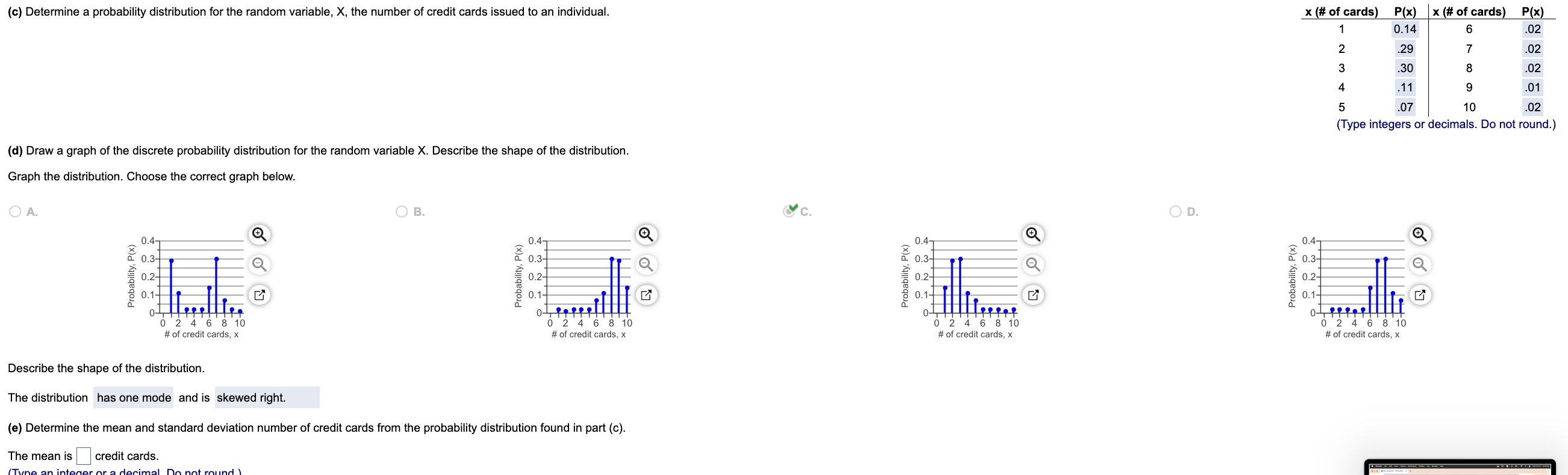 The probability distribution of the random variable X