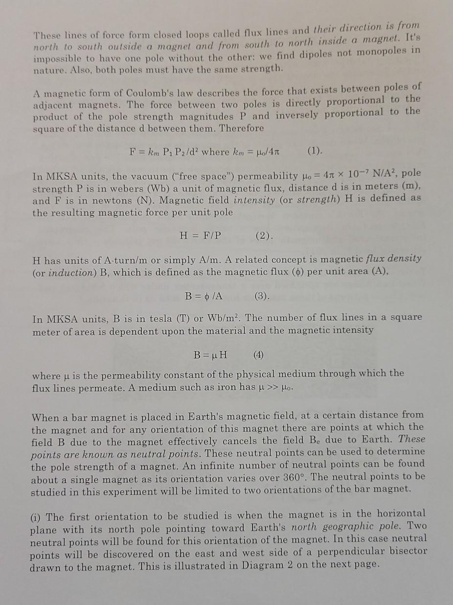 Solved Experiment 5 Magnetic Fields Objectives: (a) draw a | Chegg.com