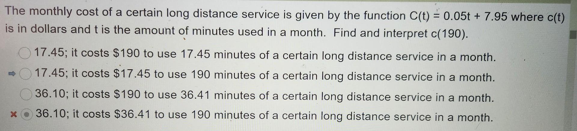 Solved The monthly cost of a certain long distance service | Chegg.com