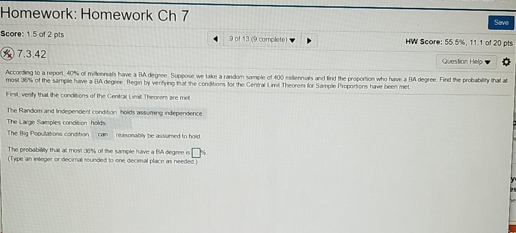 Solved Homework: Homework Ch 7 Save Score: 1.5 of 2 pts 9 of | Chegg.com