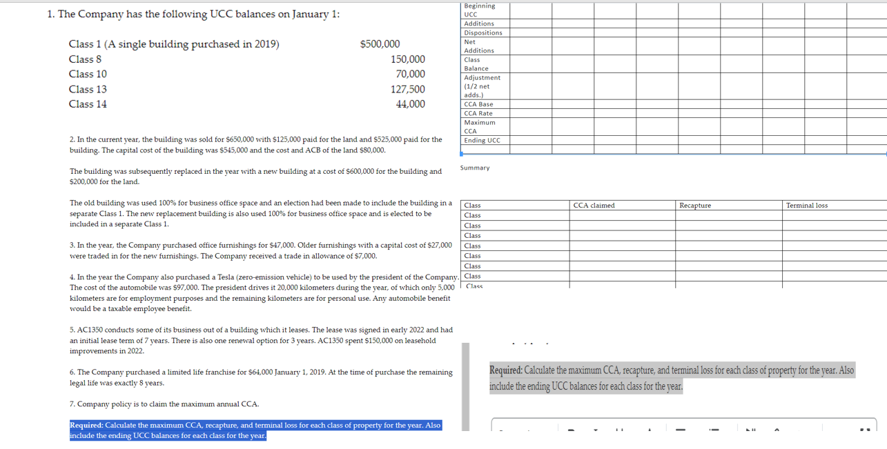 Solved Required Calculate The Maximum Cca Recapture And Chegg Solved Required Calculate The Maximum Cca Recapture And Chegg