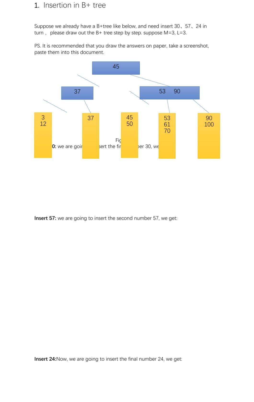 Solved 1. Insertion in B+ tree Suppose we already have a B+ | Chegg.com