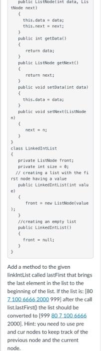 Solved . You are not allowed to use the Java linked List | Chegg.com