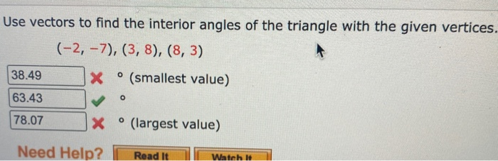 Solved Use vectors to find the interior angles of the | Chegg.com
