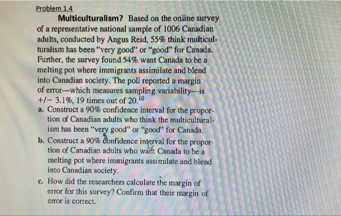 Solved Problem 1.4 Multiculturalism? Based On The Online | Chegg.com